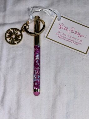 LILLY PULITZER Rubber Stylus Tip Pen Key Fob Amarena Cherry Tropical  O/S